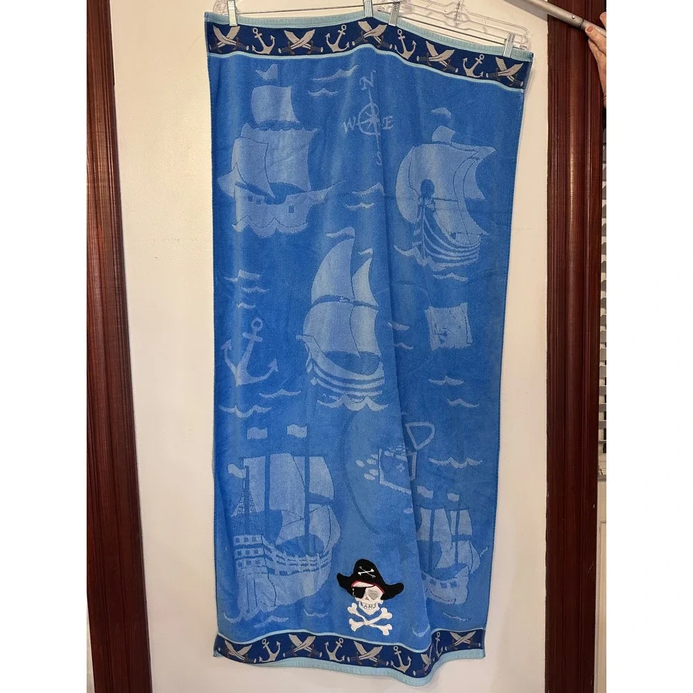 Target Kids Blue Pirate Ship Skull Crossbones Cotton Beach Towel 28x50 2008